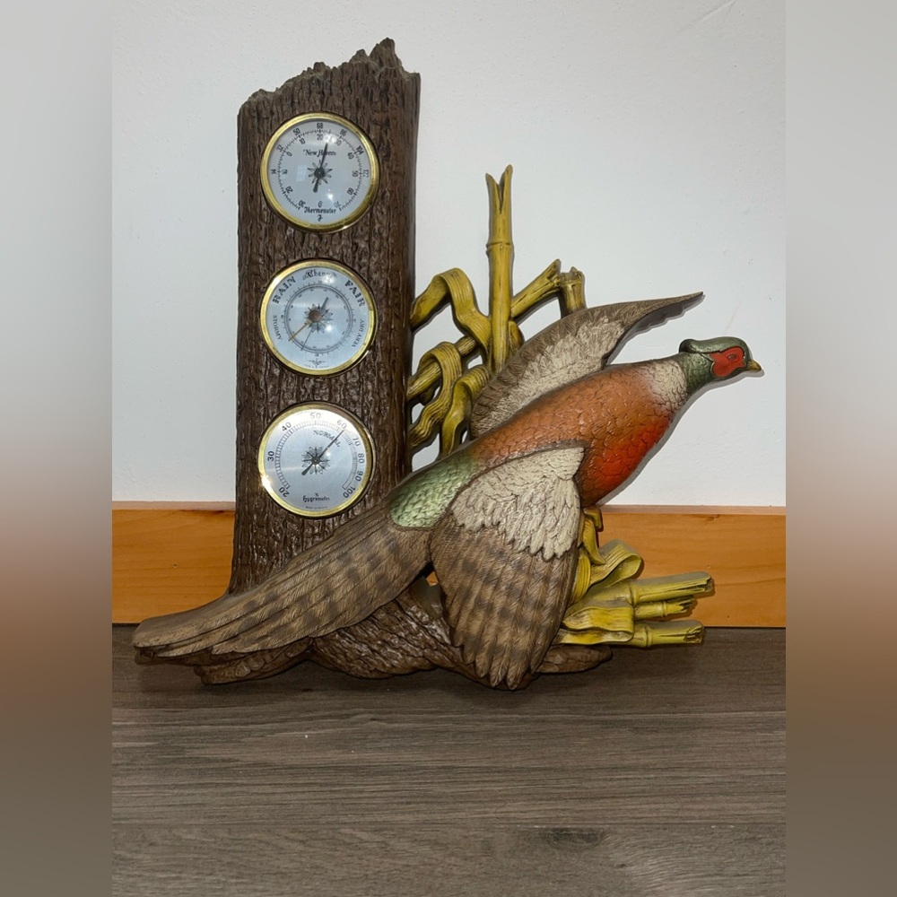 1977 Burwood Products Wood Grain Pheasant Den Cottage Wall Thermometer